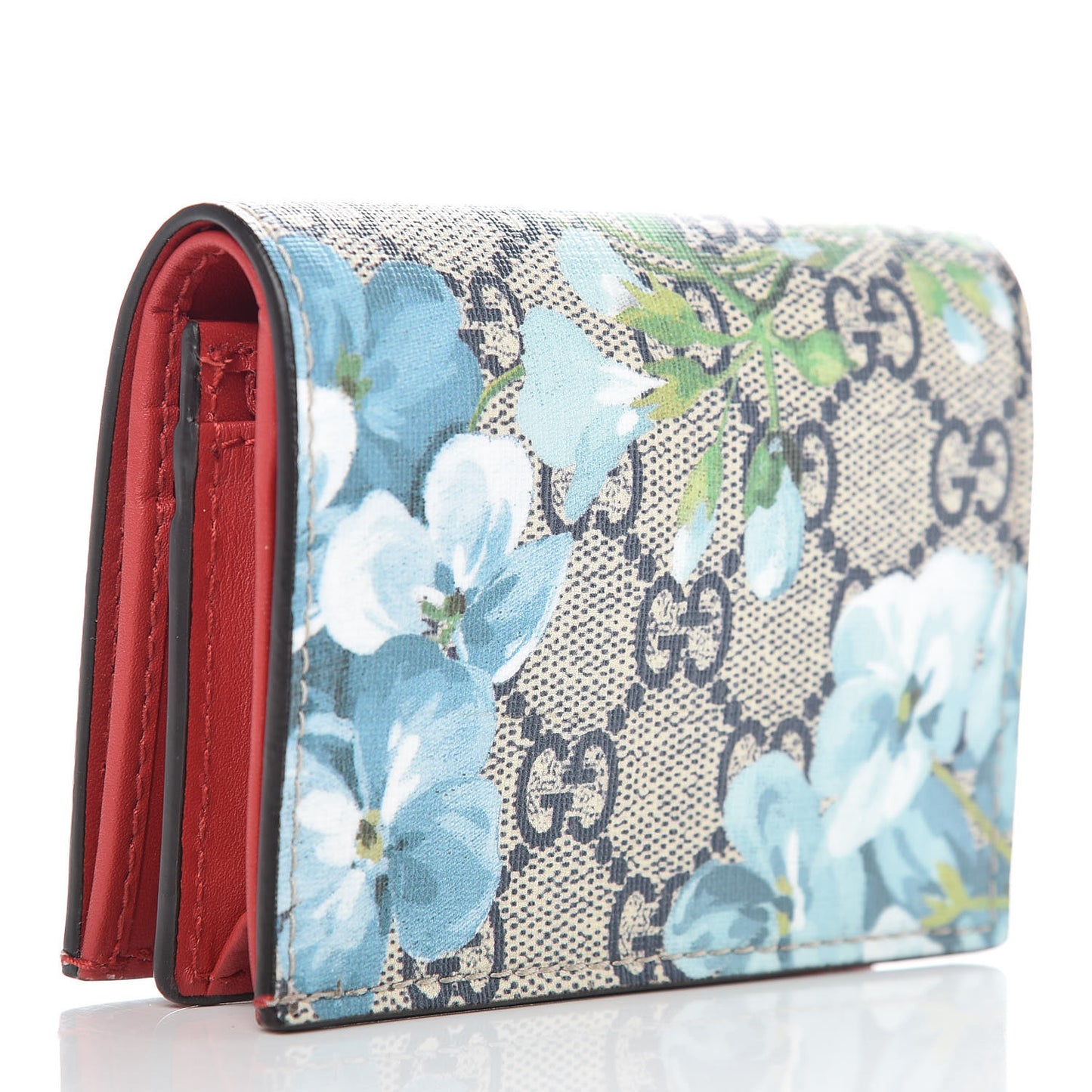 GG Supreme Monogram Blooms Card Case Wallet Beige Blue Navy Hibiscus Red