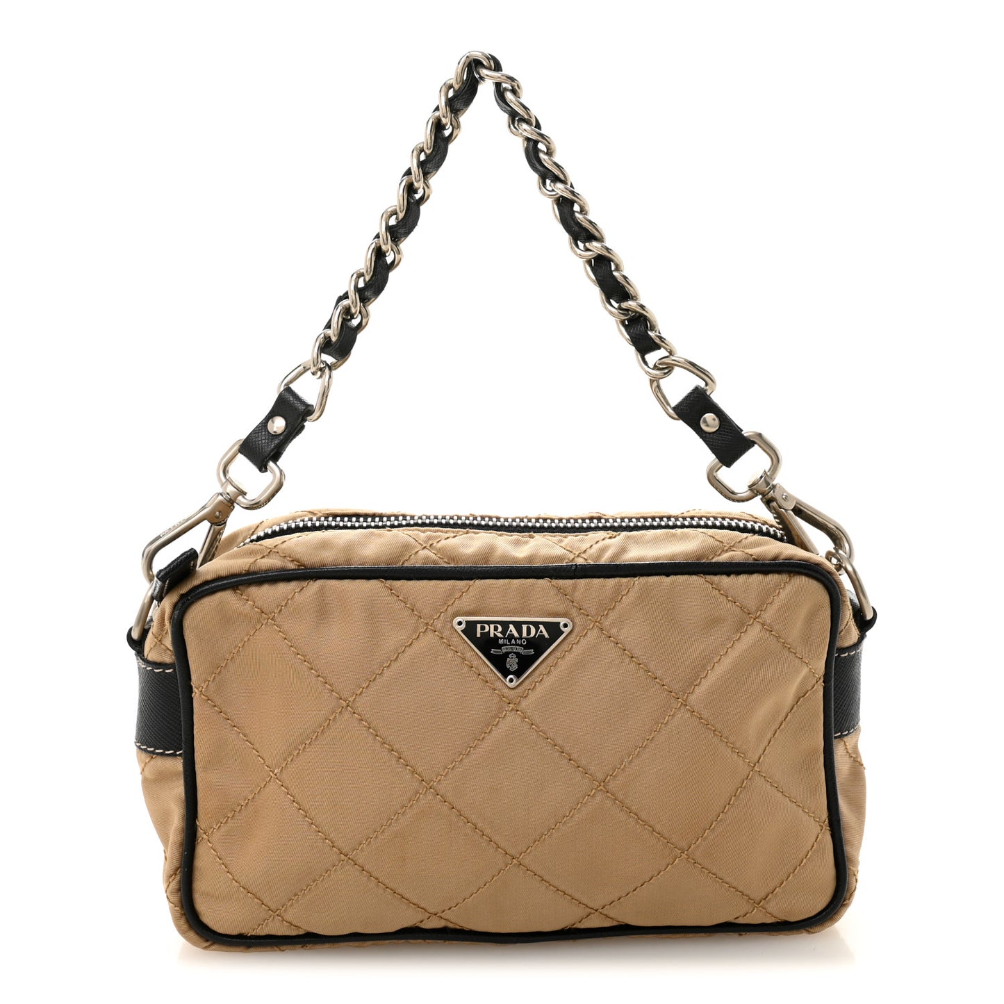 Tessuto Nylon Saffiano Impunturato Quilted Pochette Cammello Black