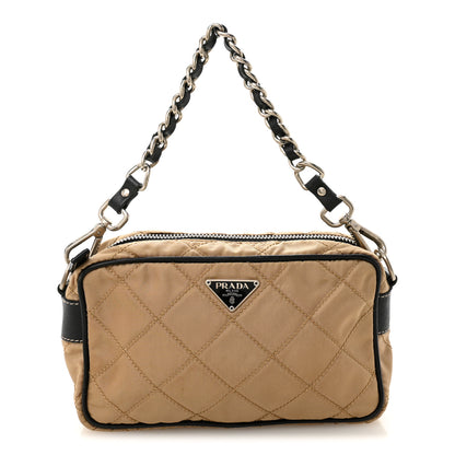 Prada Tessuto Nylon Saffiano Impunturato Quilted Pochette Cammello Black 1 of 10