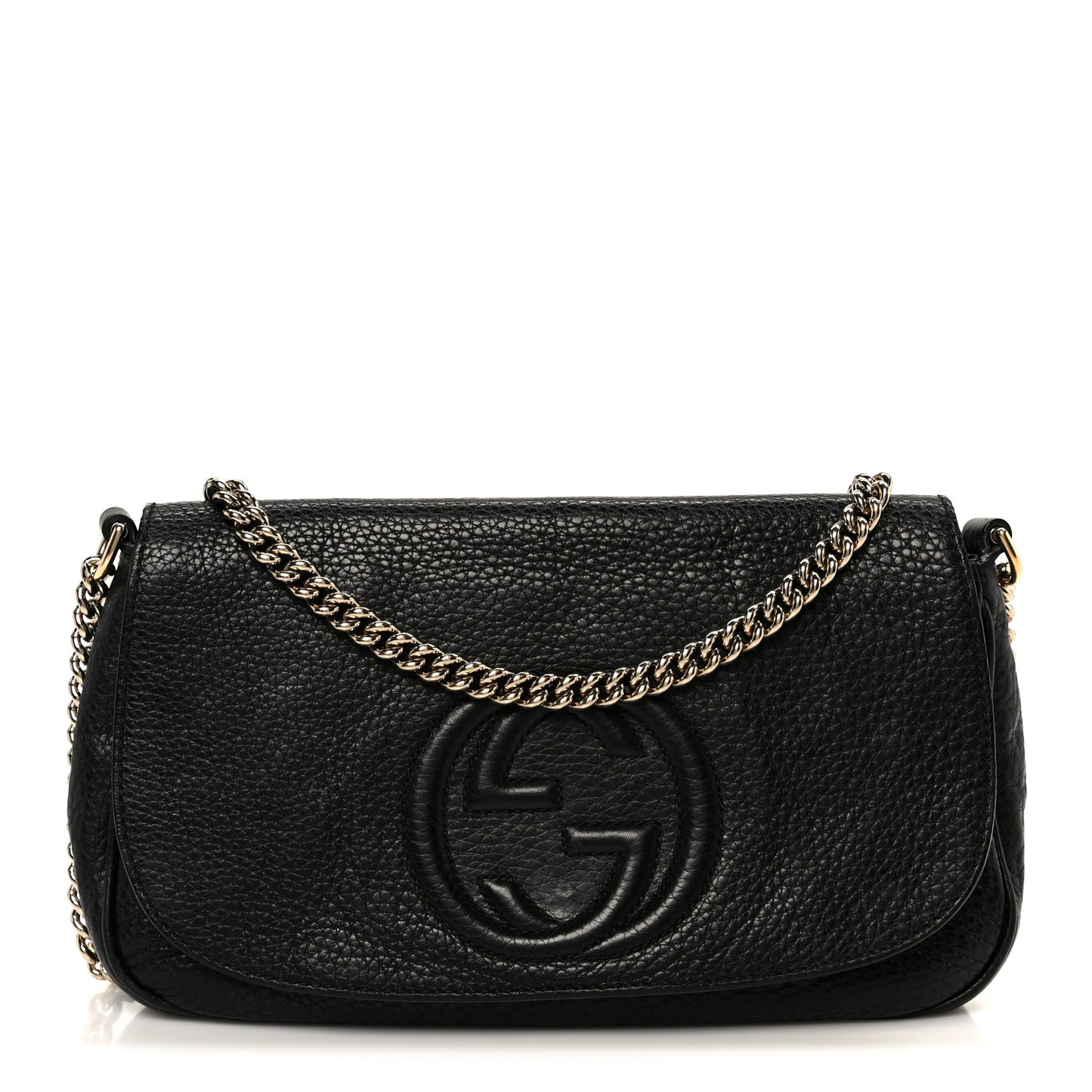 Pebbled Calfskin Medium Soho Flap Crossbody Black