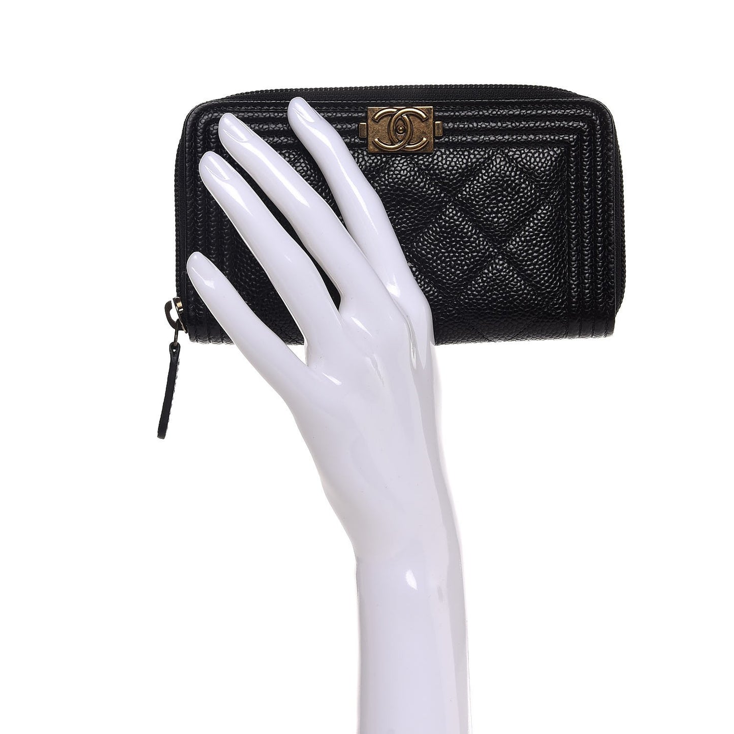 Caviar Quilted Small Boy Zip Around Wallet Black