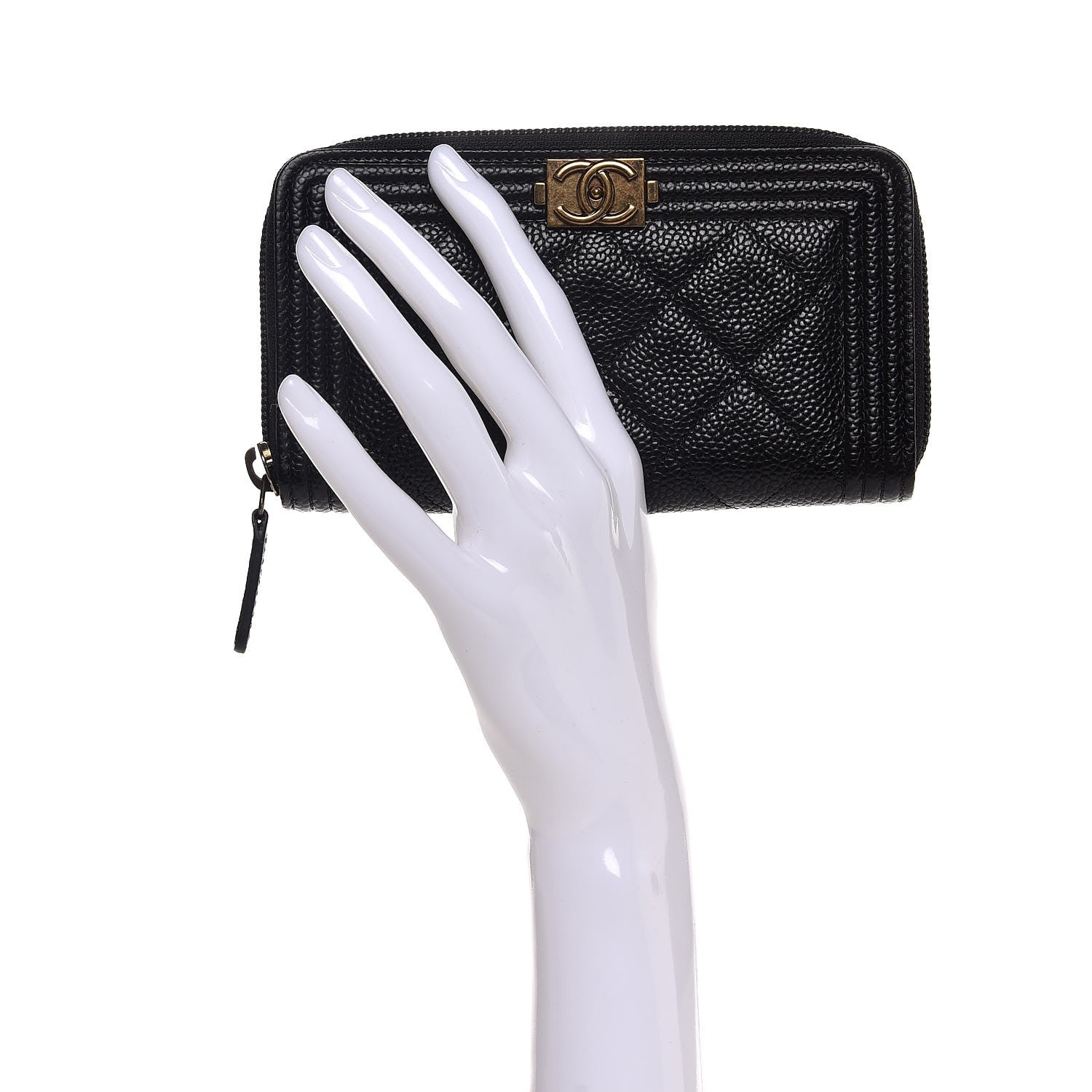 Chanel Caviar Quilted Small Boy Zip Around Wallet Black 2 of 9