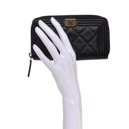 Chanel Caviar Quilted Small Boy Zip Around Wallet Black 2 of 9