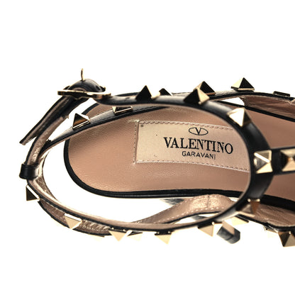 Valentino Garavani Pebbled Calfskin Rockstud Ankle Strap Pumps 37.5 Black 7 of 8