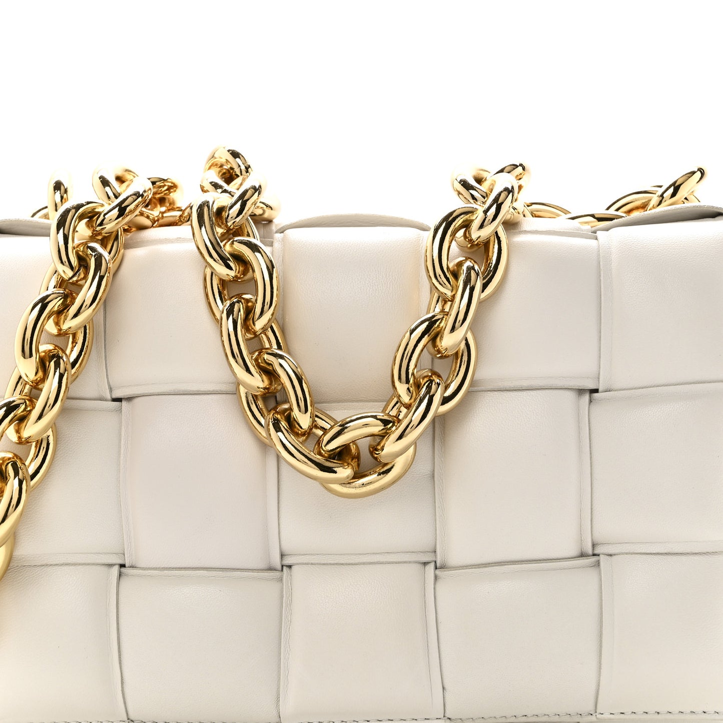 Lambskin Maxi Intreccio Padded Chain Cassette Crossbody Bag Chalk