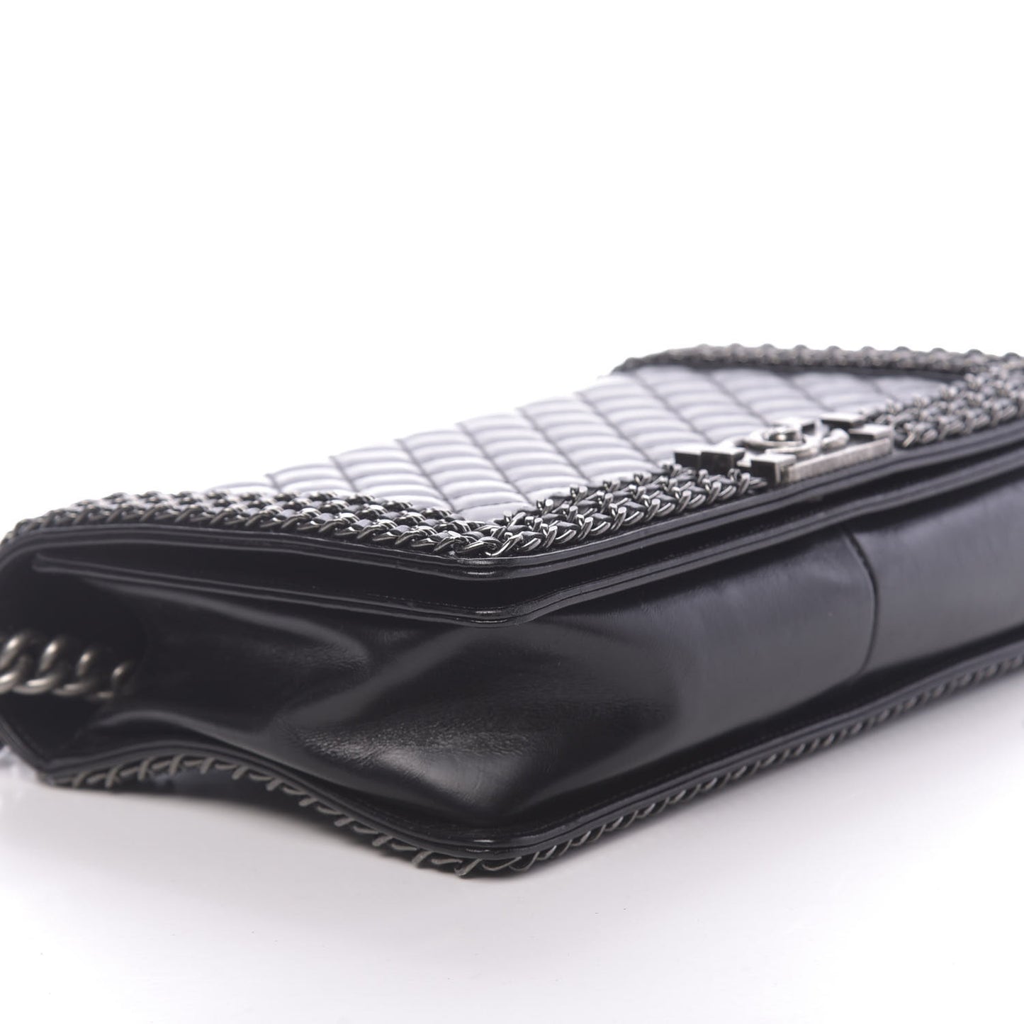 Glazed Calfskin Quilted New Medium Boy Chained Flap Black