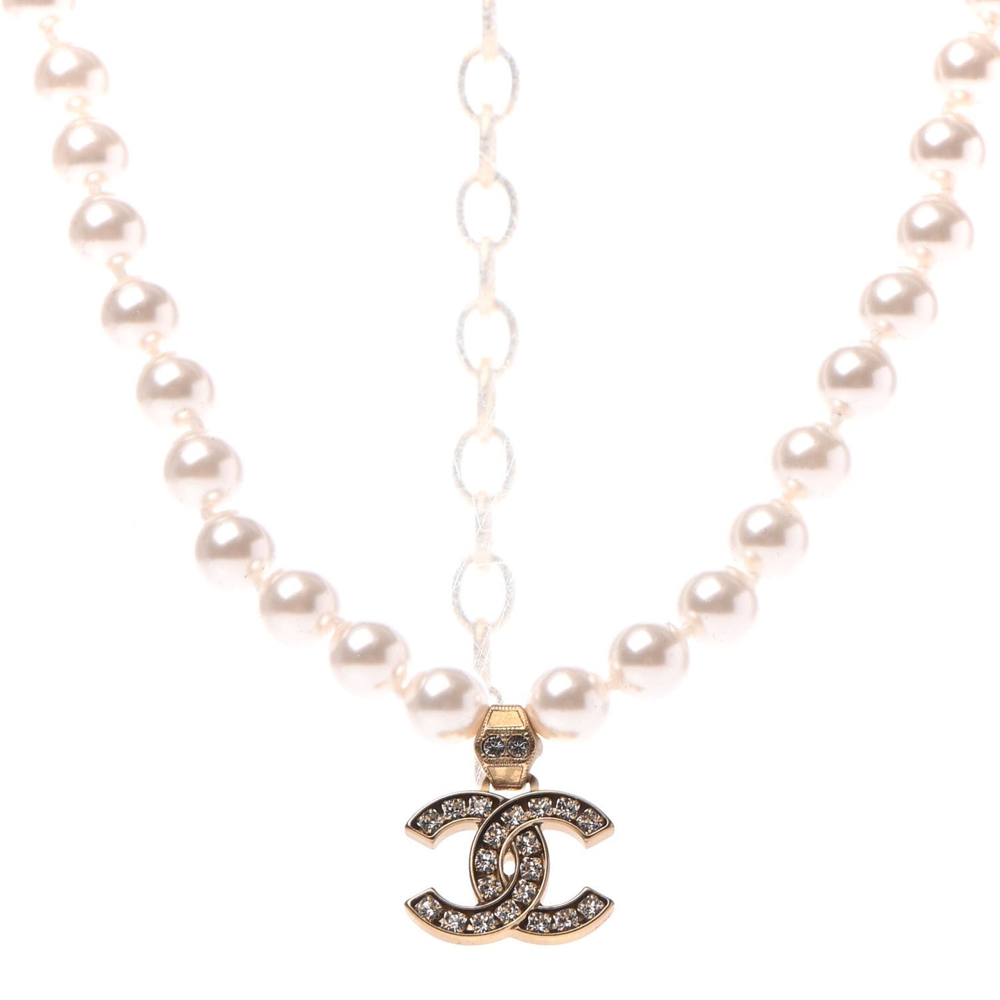 Pearl Crystal CC Short Necklace Gold
