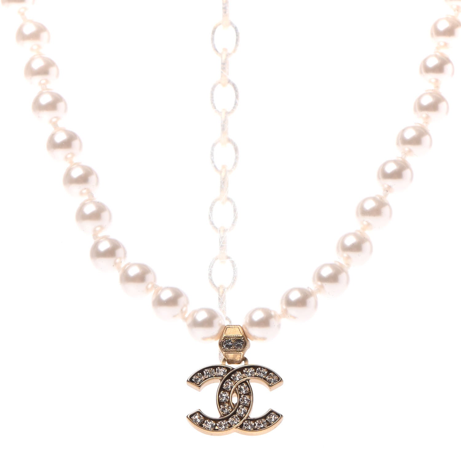 Chanel Pearl Crystal CC Short Necklace Gold 1 of 4