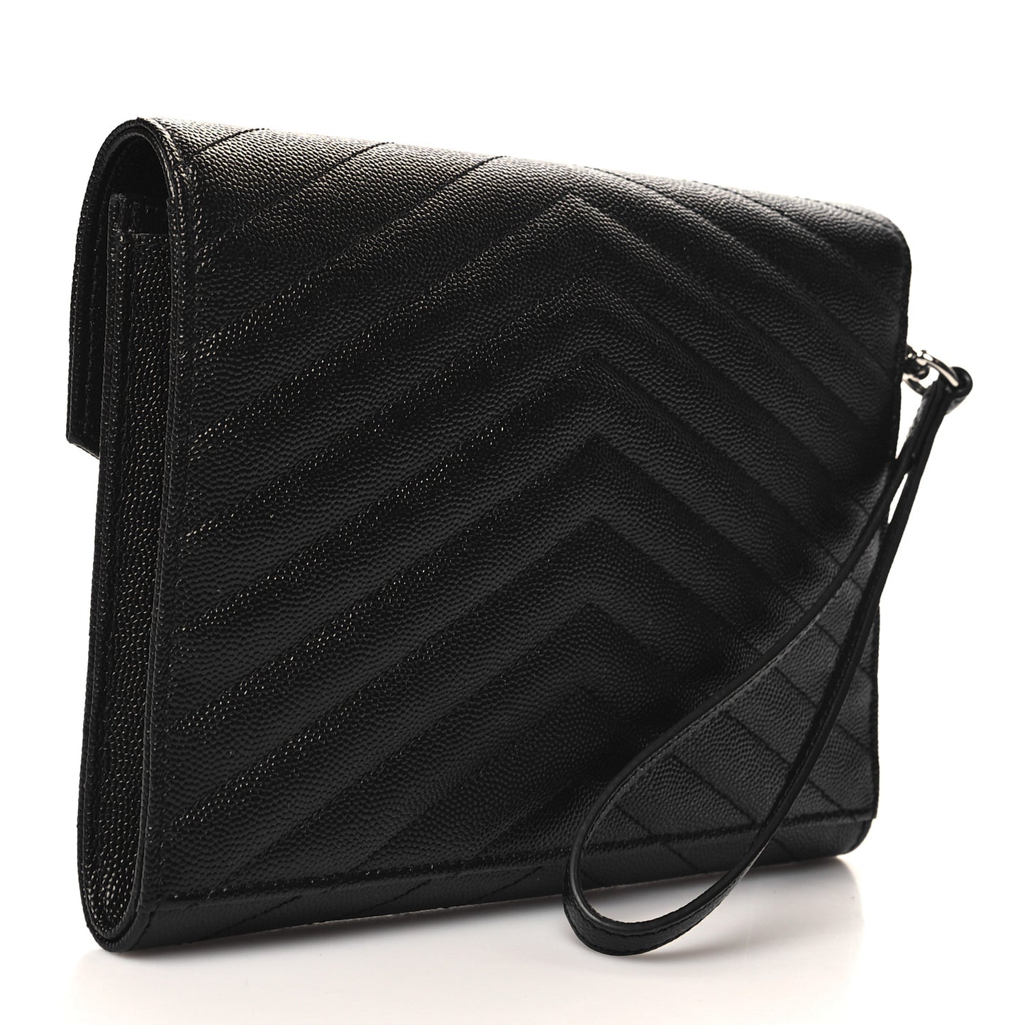Grain De Poudre Matelasse Chevron Monogram Envelope Clutch Black