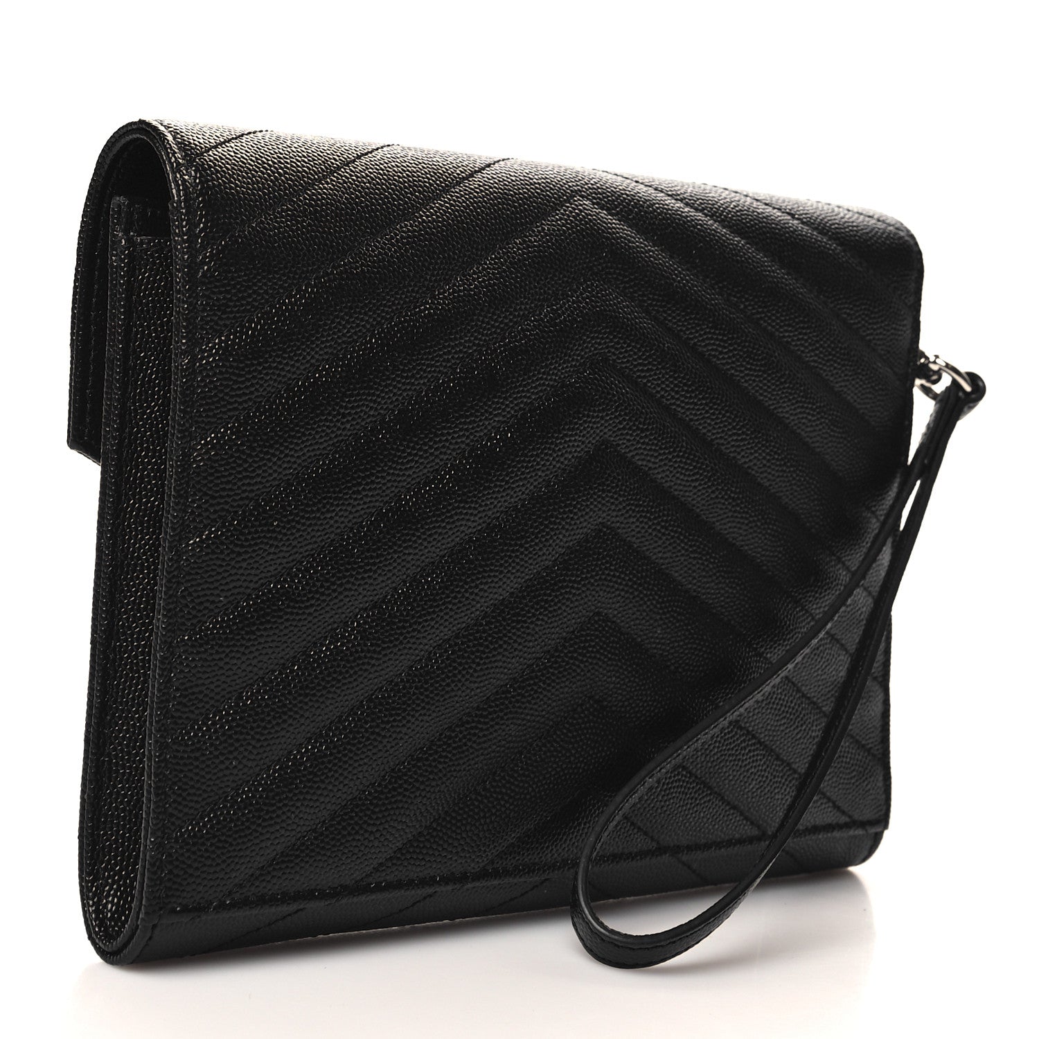 Saint Laurent Grain De Poudre Matelasse Chevron Monogram Envelope Clutch Black 3 of 10