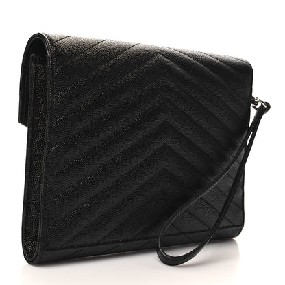 Saint Laurent Grain De Poudre Matelasse Chevron Monogram Envelope Clutch Black 3 of 10