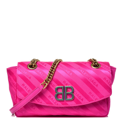 Balenciaga Nylon Jacquard Diagonal Logo S BB Round Shoulder Bag Rose Magenta 1 of 9