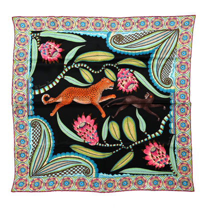 Hermes Silk The Savana Dance Scarf 70 Black Vert Fuchsia 1 of 4