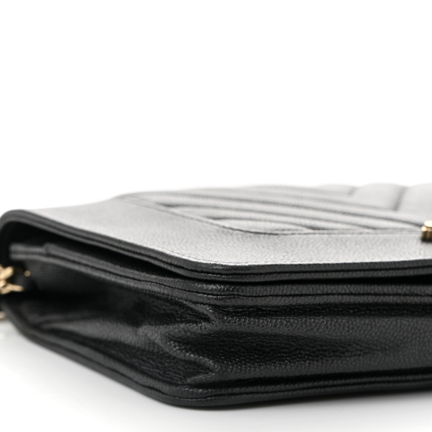 Chanel Metallic Caviar Chevron Quilted Vintage Mademoiselle Wallet On Chain WOC Charcoal 10 of 11