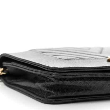 Chanel Metallic Caviar Chevron Quilted Vintage Mademoiselle Wallet On Chain WOC Charcoal 10 of 11
