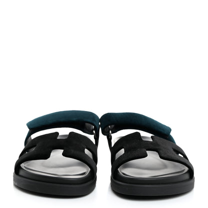 Hermes Velvet Womens Chypre Sandals 36.5 Black Vert Mousse 2 of 8