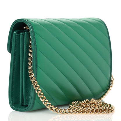 Gucci Azalea Calfskin Enamel Matelasse Diagonal Torchon GG Marmont Chain Wallet New Shamrock Emerald 3 of 13