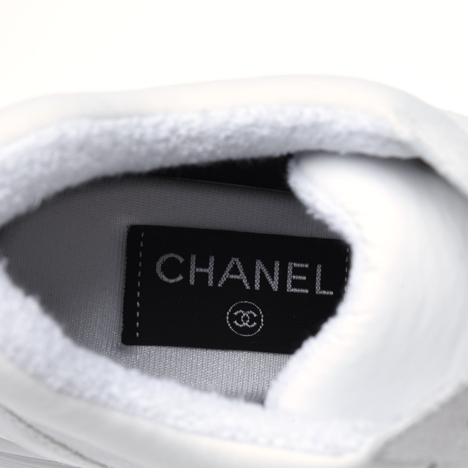 Chanel Suede Calfskin Fabric CC Sneakers 38.5 White 7 of 9