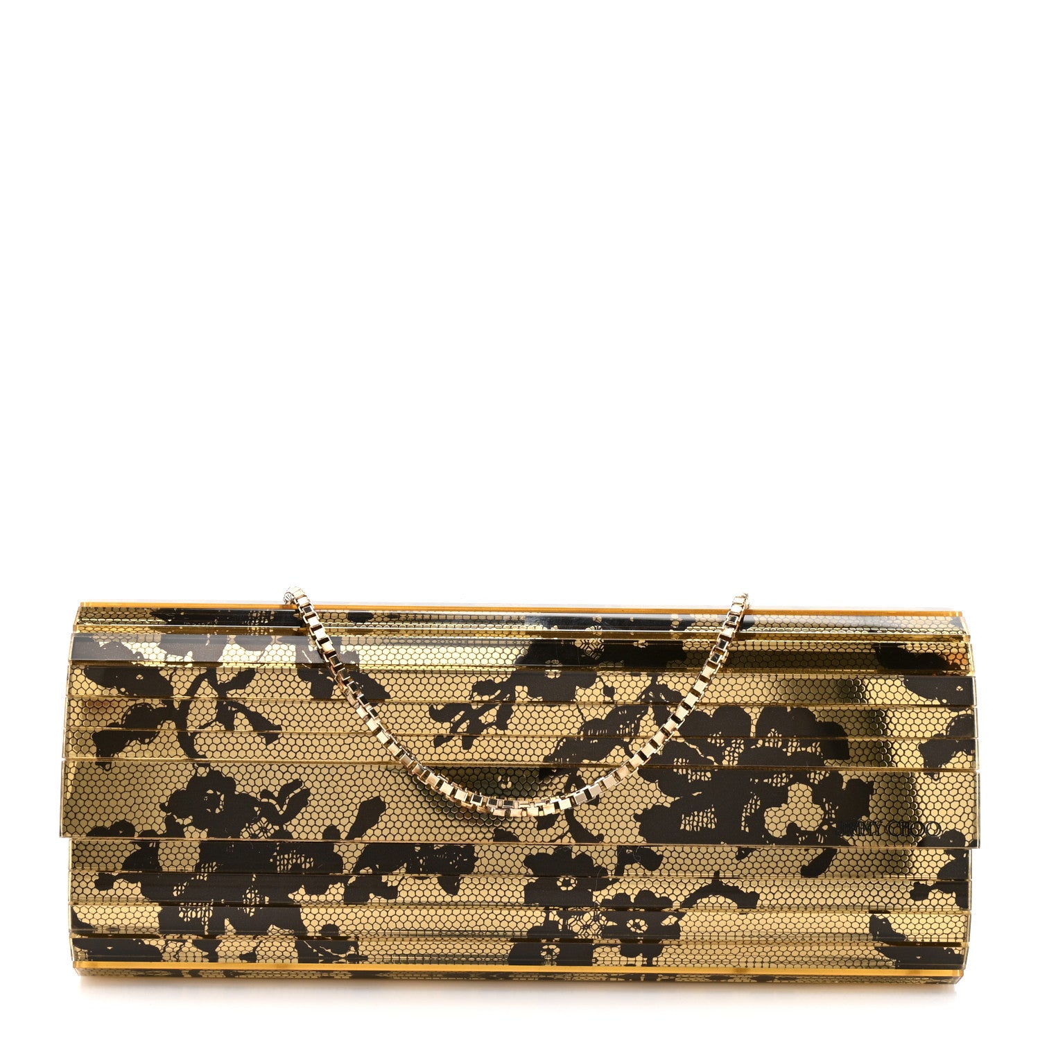 Jimmy Choo Acrylic Lace Sweetie Clutch Gold Black 1 of 10