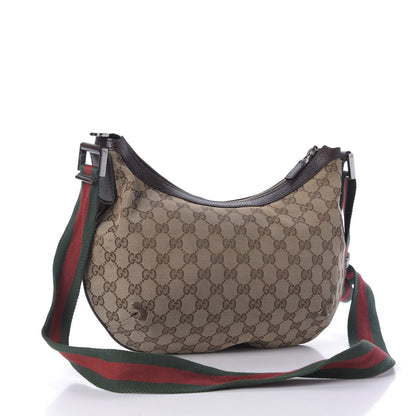Gucci Monogram Web Medium Half Moon Hobo Dark Brown 3 of 9