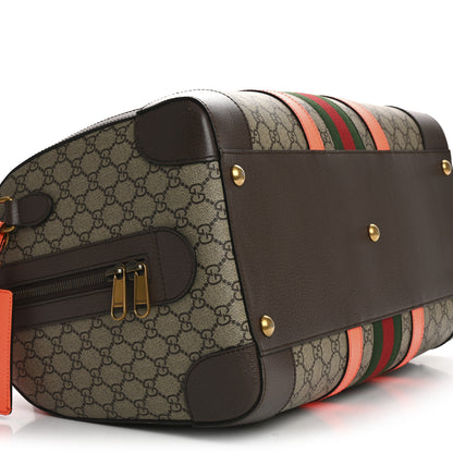 Gucci GG Supreme Monogram Textured Dollar Calfskin Web Medium Savoy Duffle Bag Beige Ebony Fluorescent Orange 10 of 16