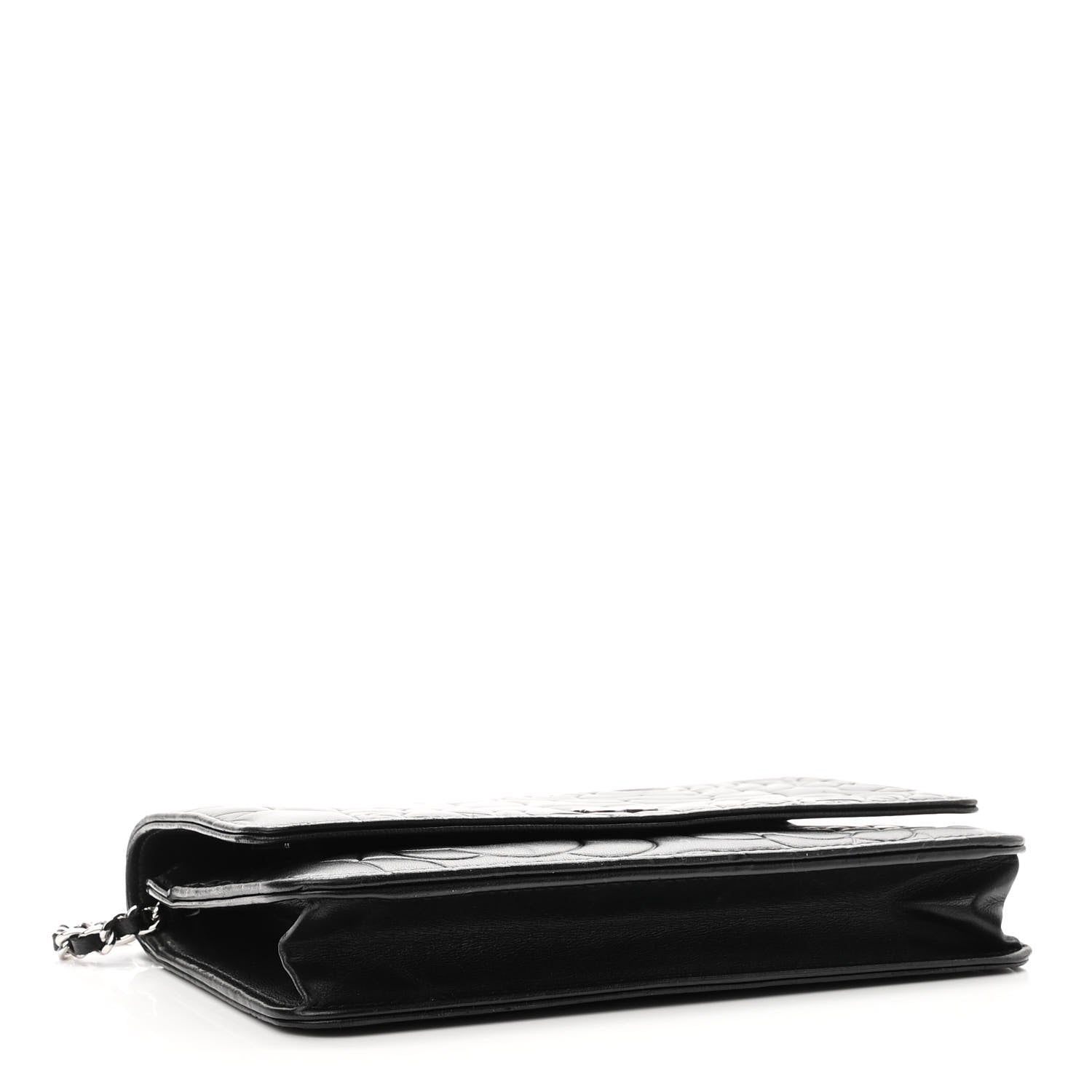 Chanel Lambskin Camellia Embossed Wallet on Chain WOC Black 4 of 12