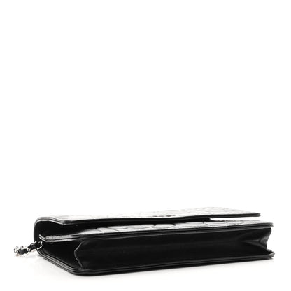 Chanel Lambskin Camellia Embossed Wallet on Chain WOC Black 4 of 12
