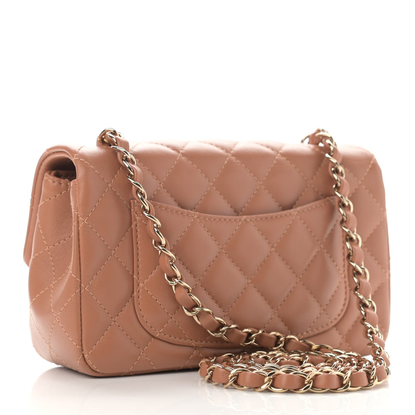 Lambskin Quilted Mini Rectangular Flap Brown