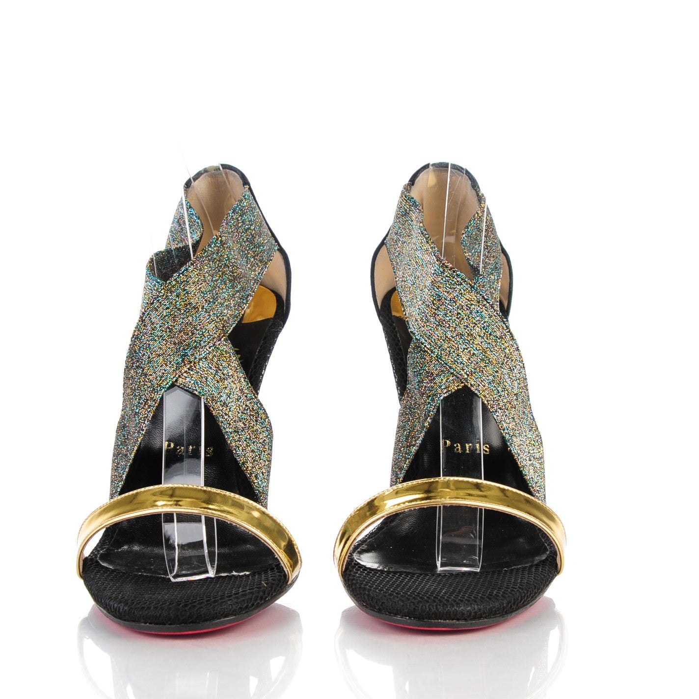 Specchio Calfskin Elastagram 100 Sandals 39 Black Multi
