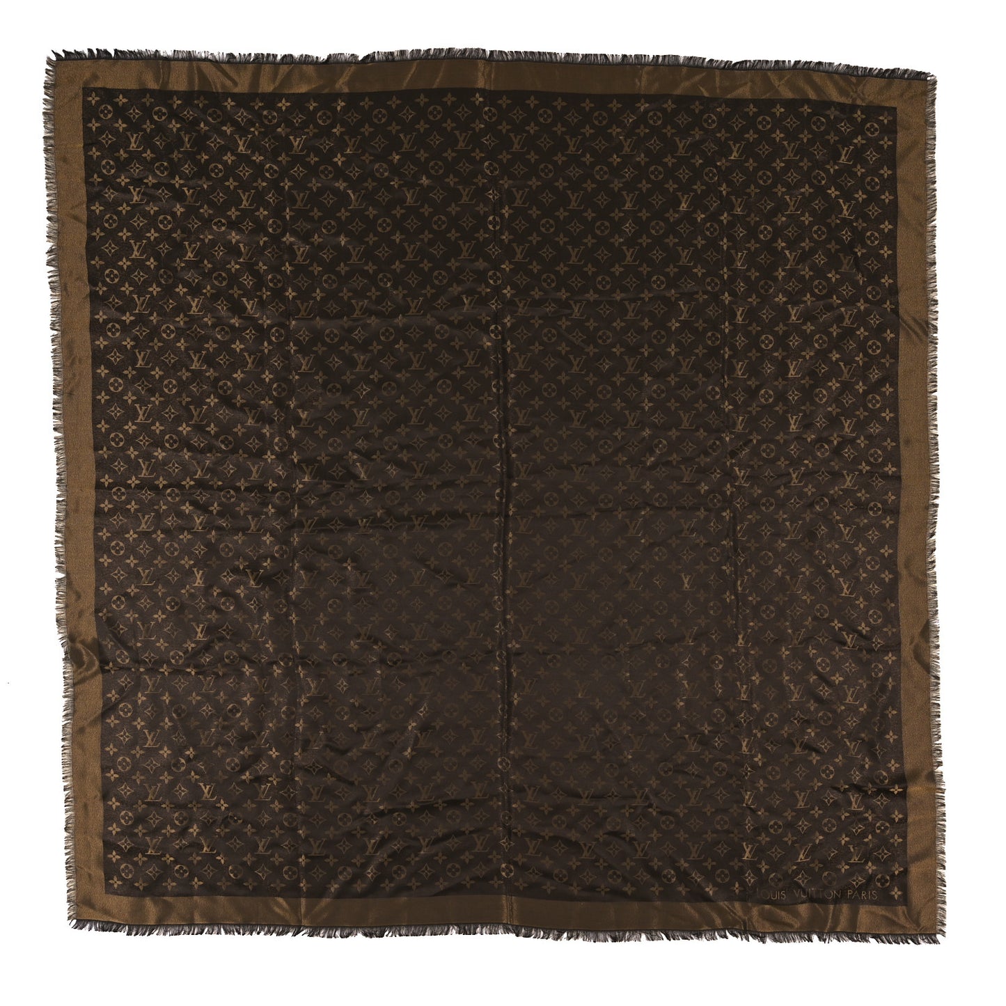 Silk Wool Monogram Shine Shawl Brown
