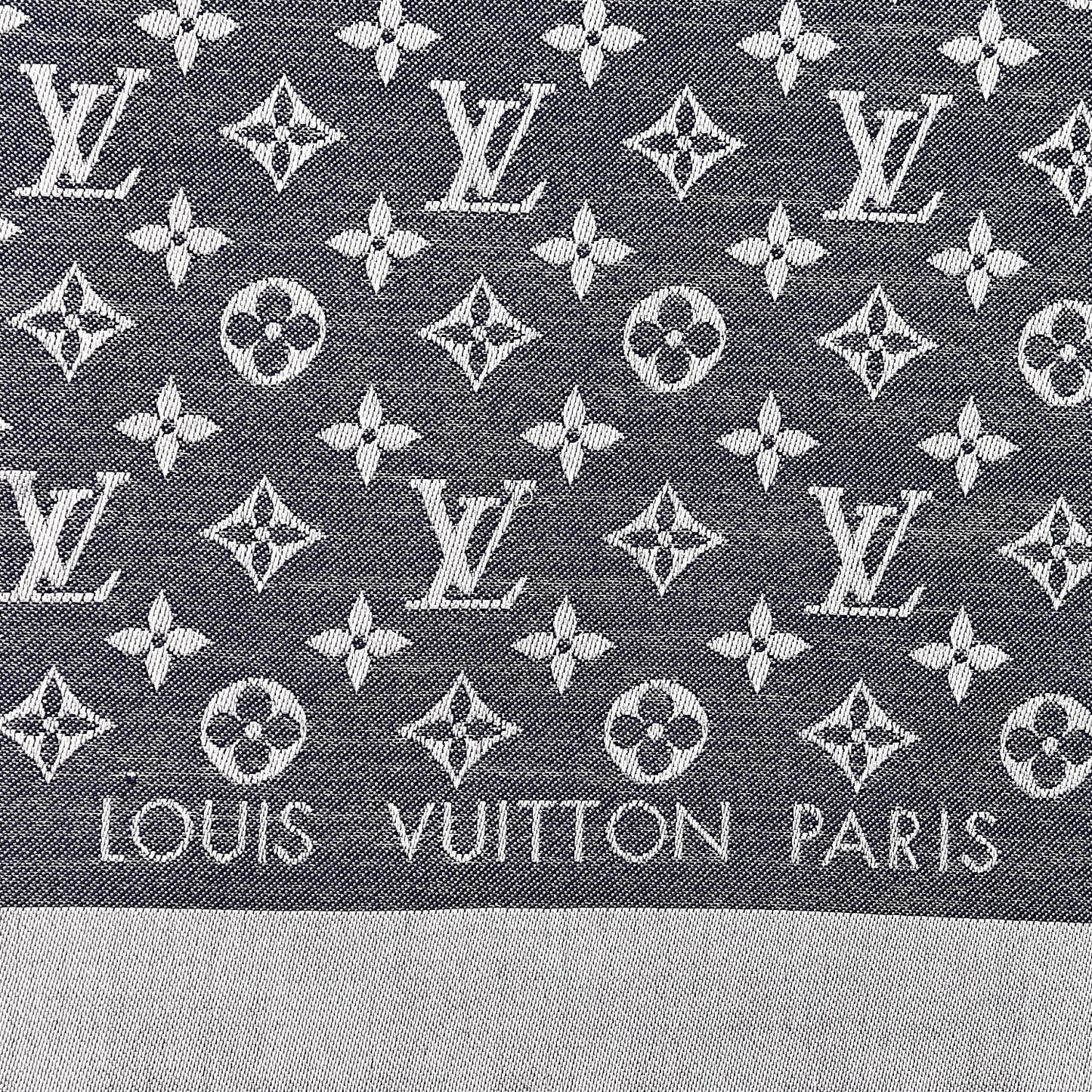 Wool Silk Monogram Denim Shawl Blue