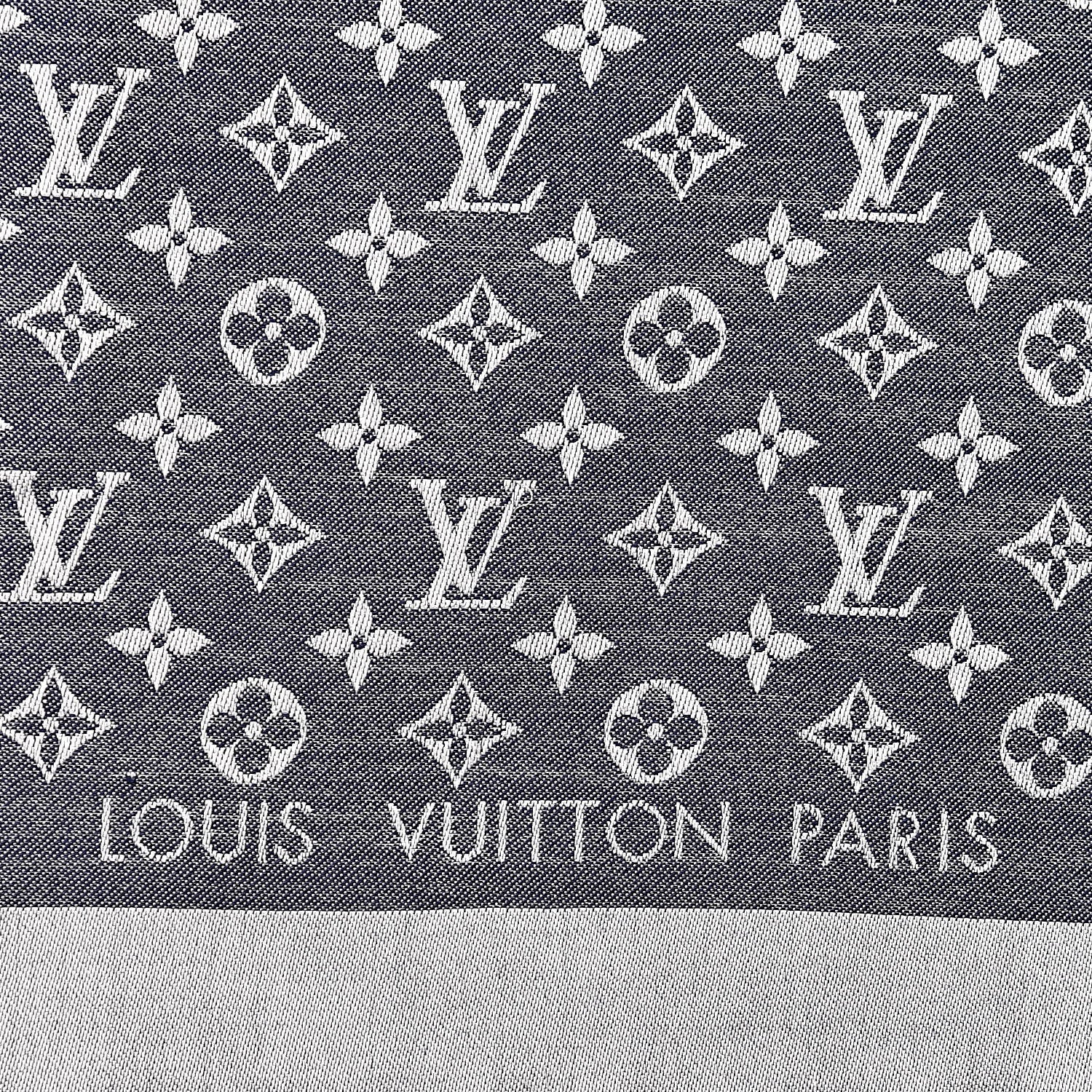 Louis Vuitton Wool Silk Monogram Denim Shawl Blue 3 of 4