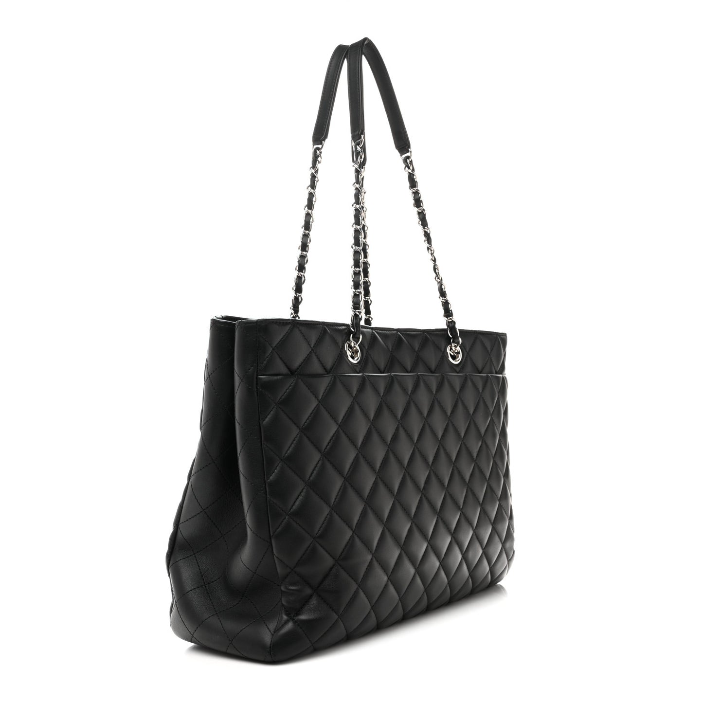 Calfskin Quilted Large CC Shopping Tote Black