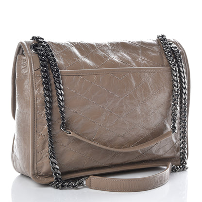 Saint Laurent Crinkled Calfskin Matelasse Monogram Medium Niki Chain Satchel Light Taupe 3 of 10