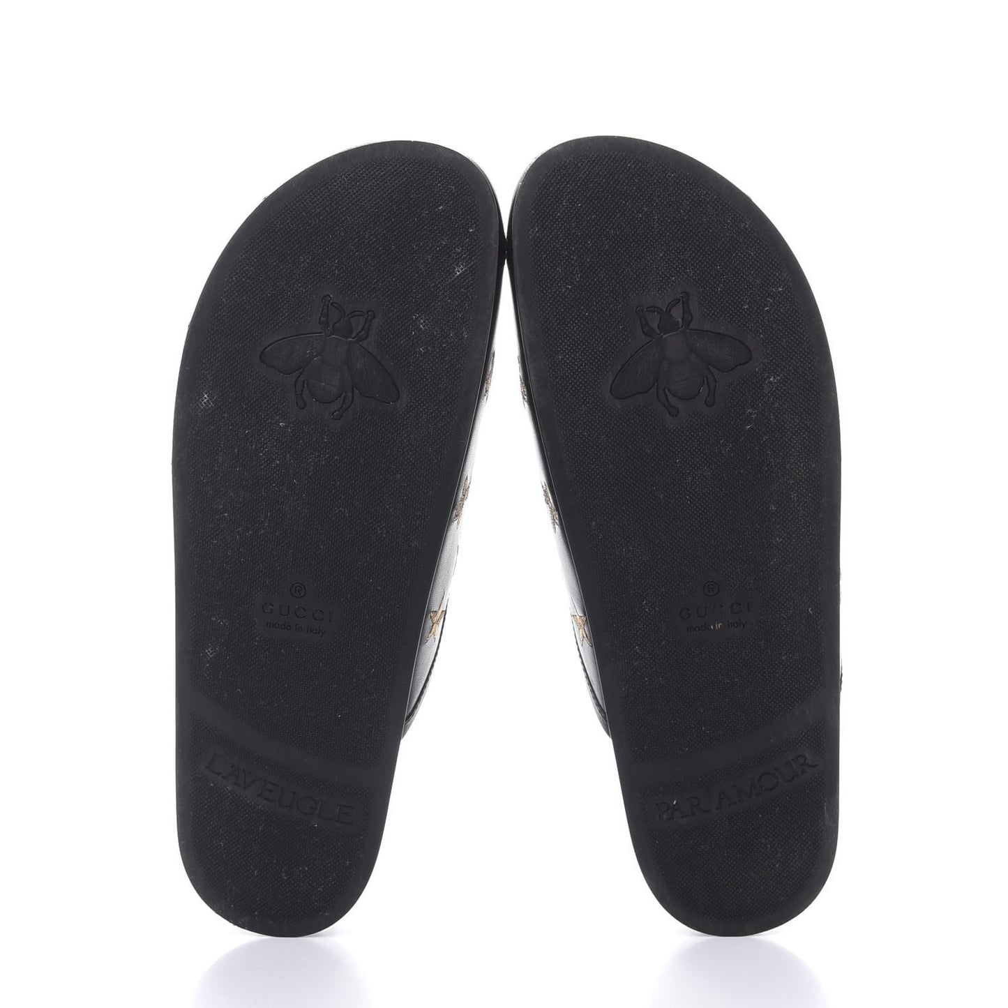 Calfskin Bee Star Embroidered Mens Horsebit River Slippers 8 Black
