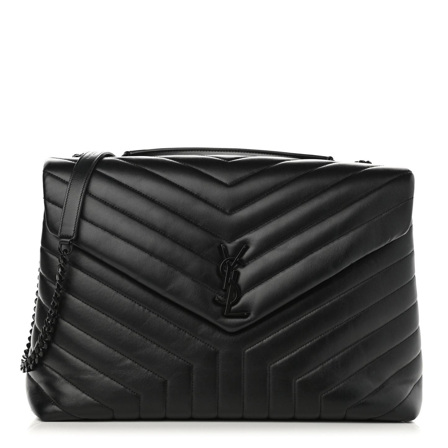 Calfskin Y Quilted Monogram Large Loulou Chain Satchel Black