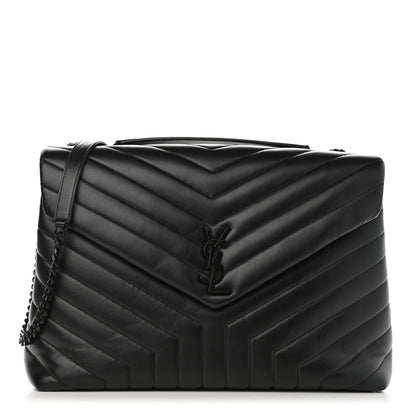 Saint Laurent Calfskin Y Quilted Monogram Large Loulou Chain Satchel Black 1 of 12