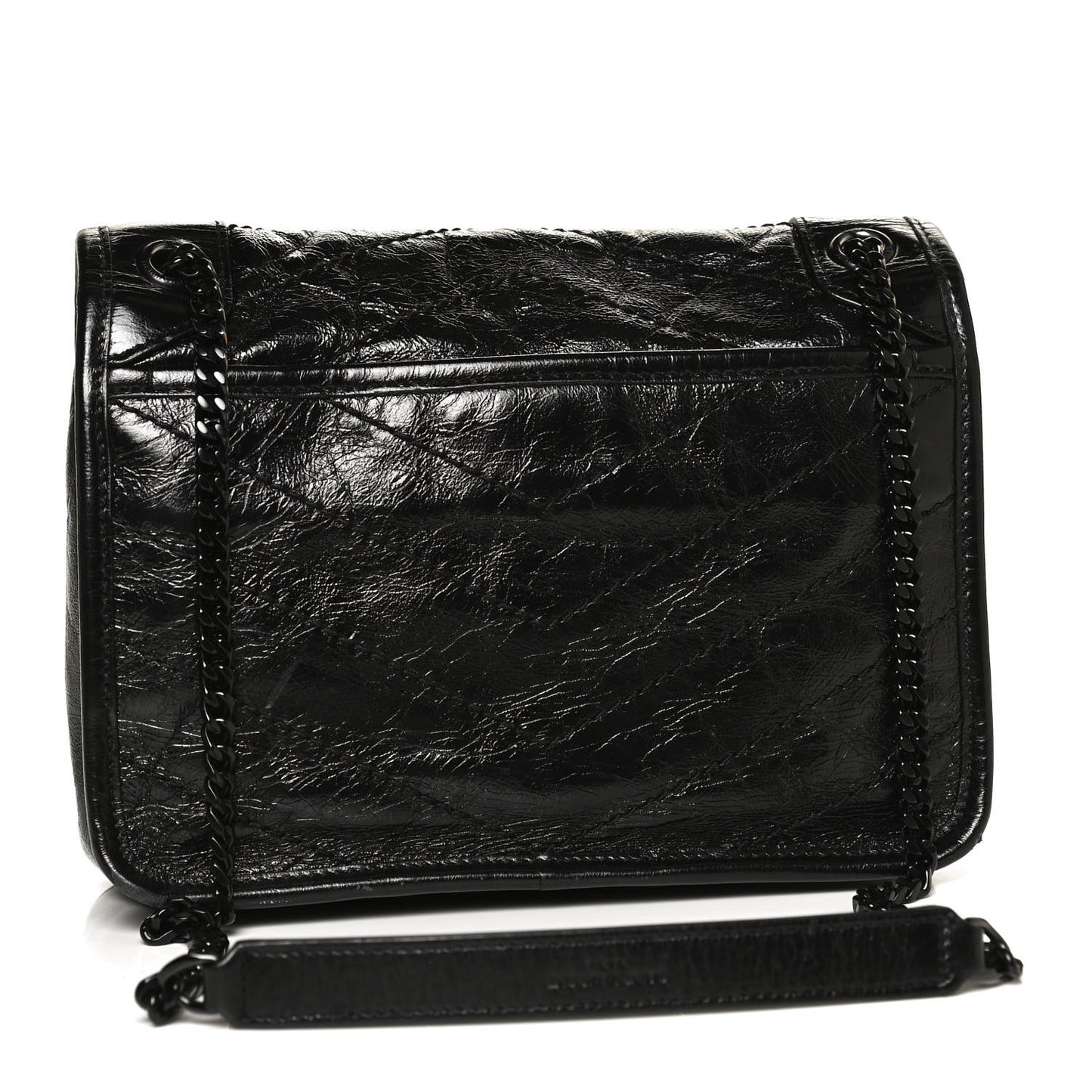 Crinkled Calfskin Matelasse Monogram Baby Niki Chain Satchel Black
