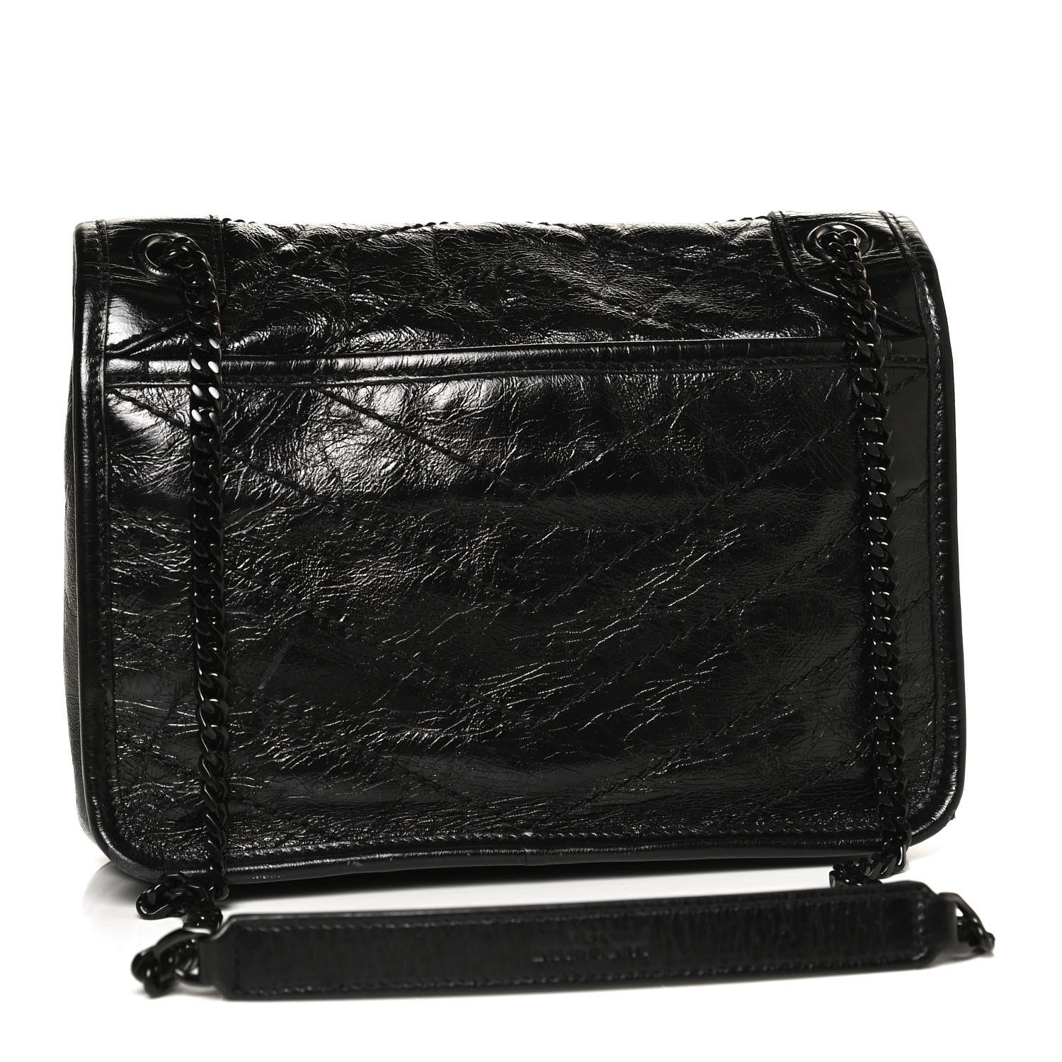 Saint Laurent Crinkled Calfskin Matelasse Monogram Baby Niki Chain Satchel Black 3 of 16