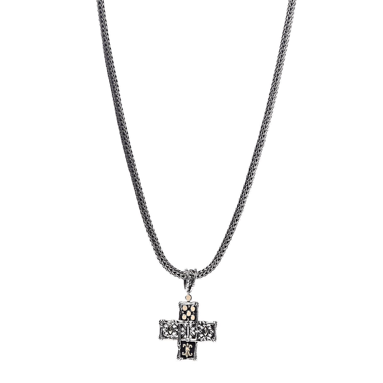 John Hardy Sterling Silver 18K Yellow Gold Cross Pendant Necklace 1 of 6