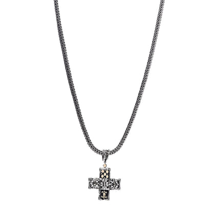 John Hardy Sterling Silver 18K Yellow Gold Cross Pendant Necklace 1 of 6