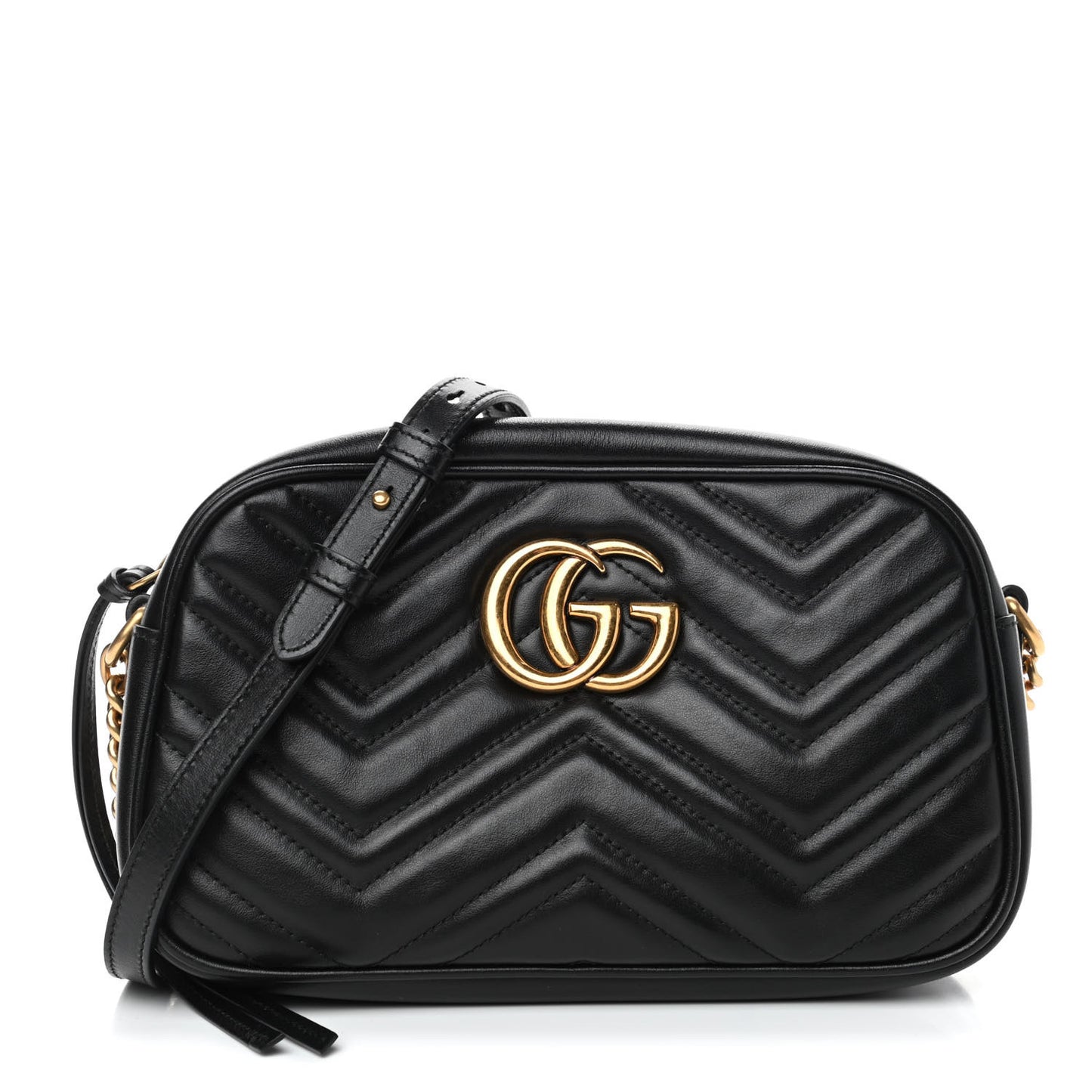 Calfskin Matelasse Small GG Marmont Chain Shoulder Bag Black