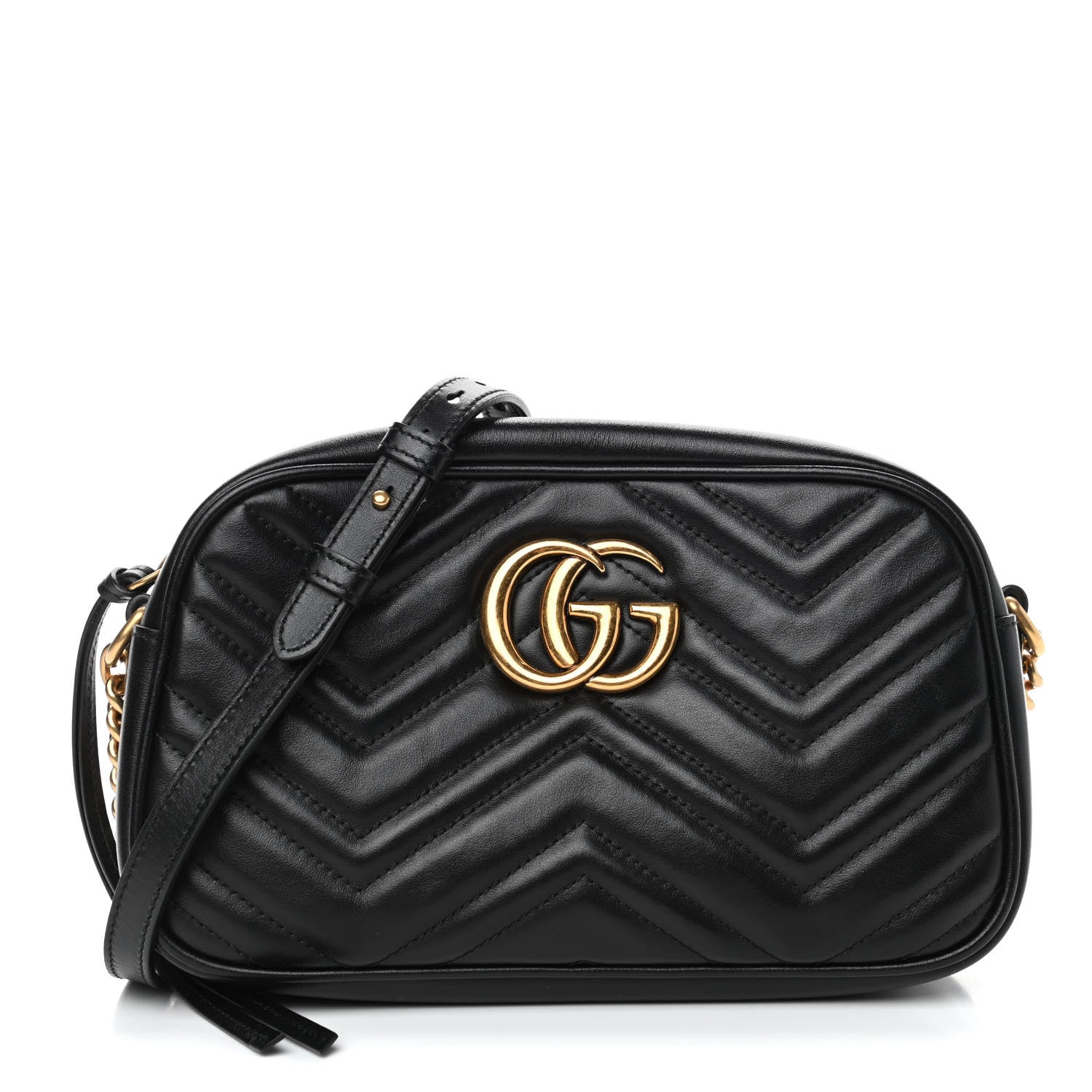 Gucci Calfskin Matelasse Small GG Marmont Chain Shoulder Bag Black 1 of 4