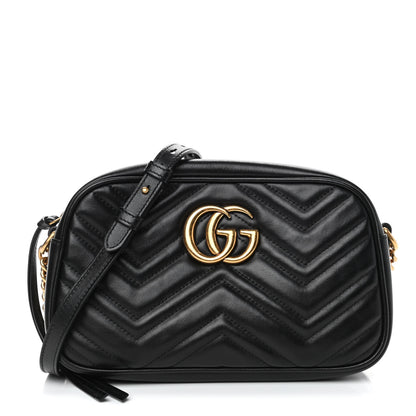 Gucci Calfskin Matelasse Small GG Marmont Chain Shoulder Bag Black 1 of 4