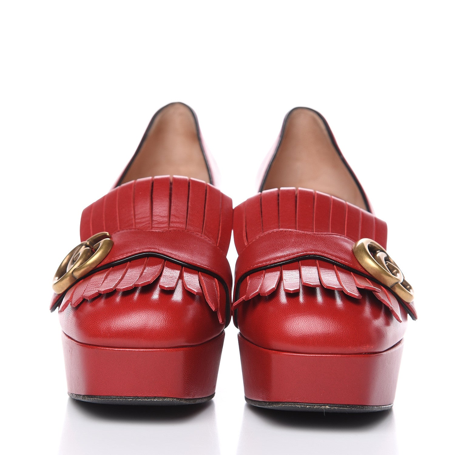 Gucci Malaga Kid GG Marmont Fringe Platform Loafer Pumps 38 Hibiscus Red 2 of 11