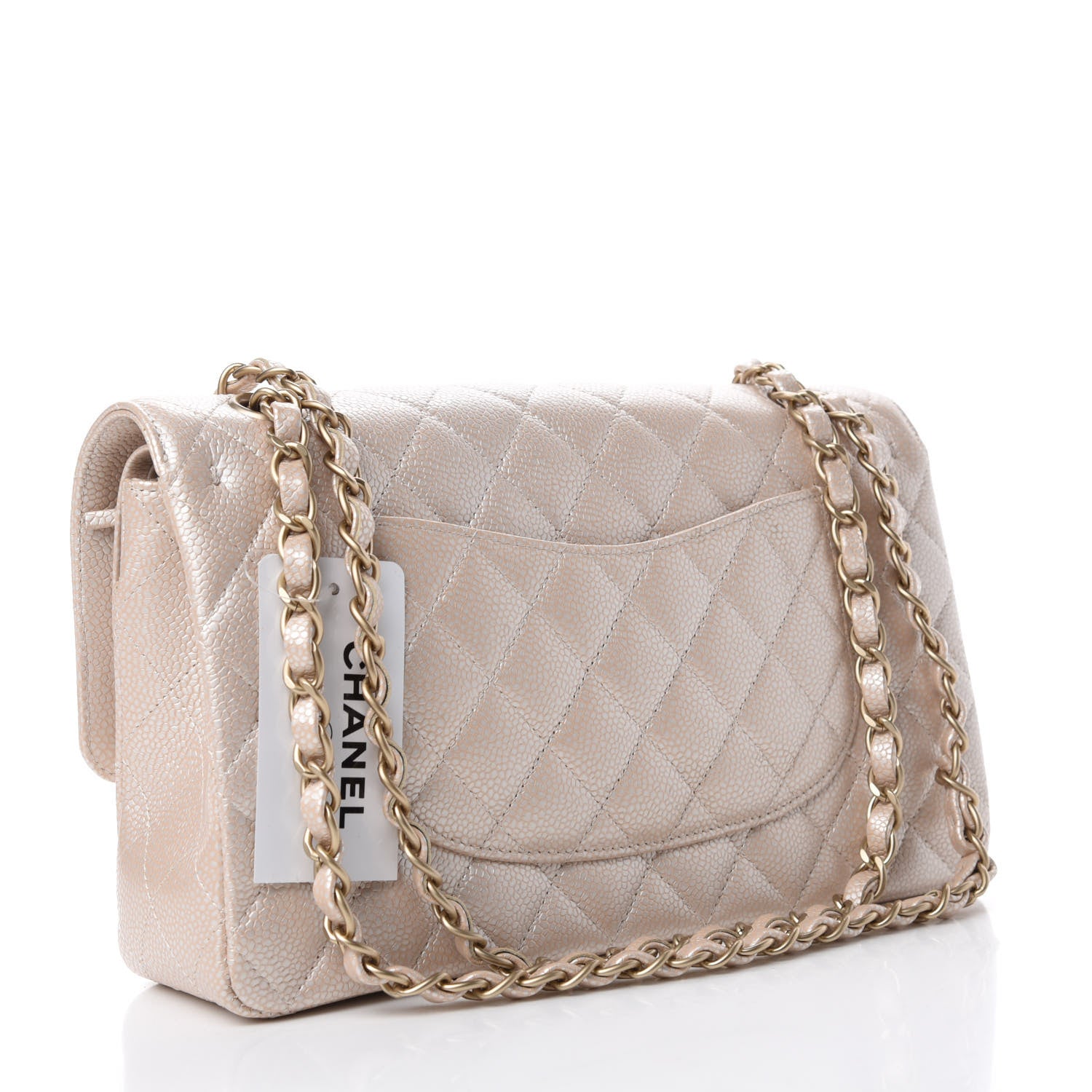 Chanel Pearly Caviar Quilted Medium Double Flap Light Beige 3 of 11