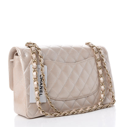 Chanel Pearly Caviar Quilted Medium Double Flap Light Beige 3 of 11