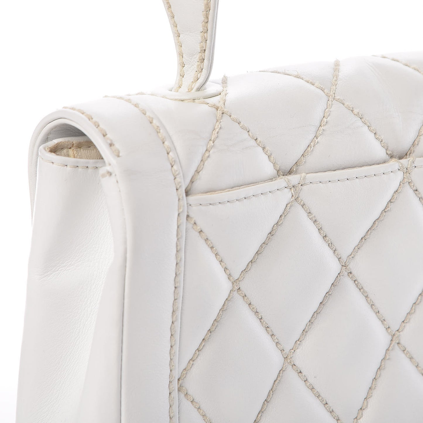 Calfskin Quilted Wild Stitch Flap White