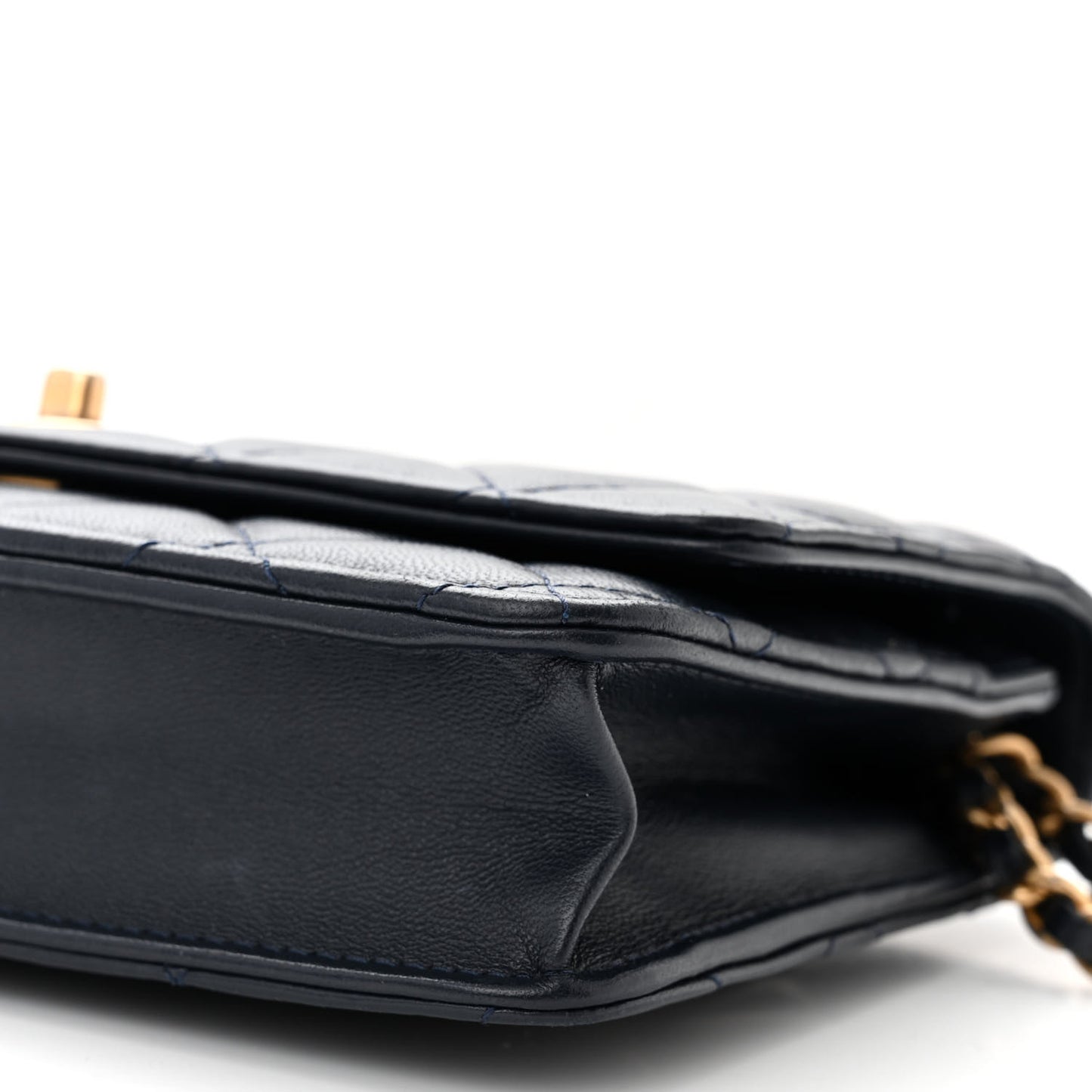 Lambskin Quilted Pearl Crush Wallet on Chain WOC Navy