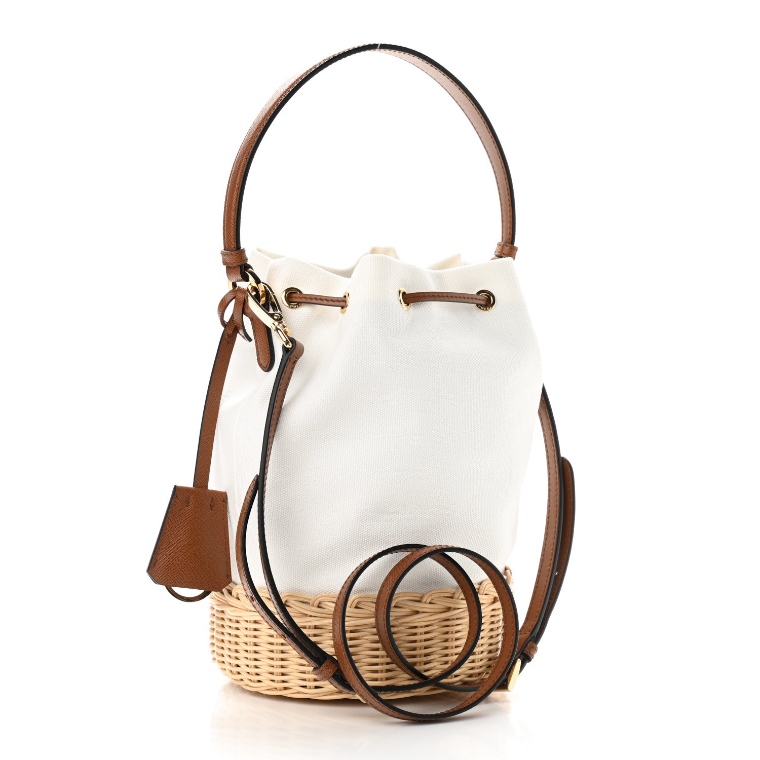 Prada Wicker Canvas Bucket Bag Naturale 3 of 10